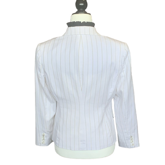 White Jacket Taupe Pinstripe Lightweight Blazer Lined Casual Business Size 11 12 - Picture 4 of 14